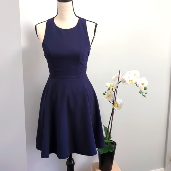 Lulu's Navy Blue Ribcage Style Back Mini Skater Dress - Size: S - Picture 3 of 12